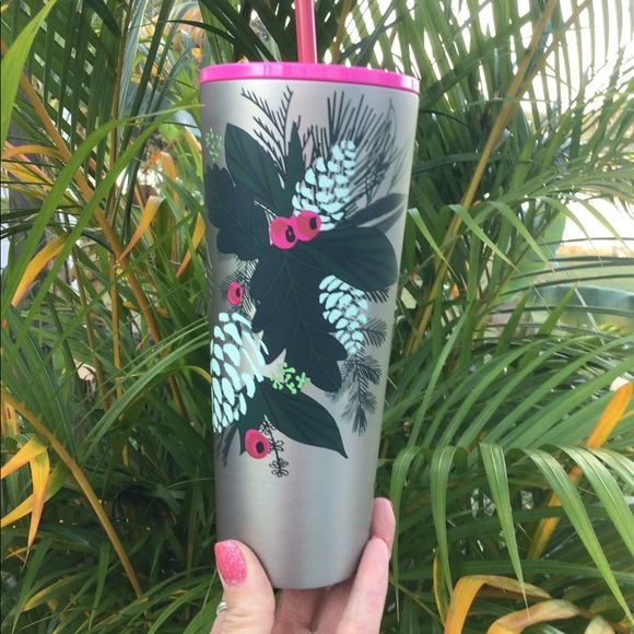 Starbucks Holiday Holly Cold Cup Brushed Silver Stainless Steel Tumbler 24oz New - Picture 12 of 14